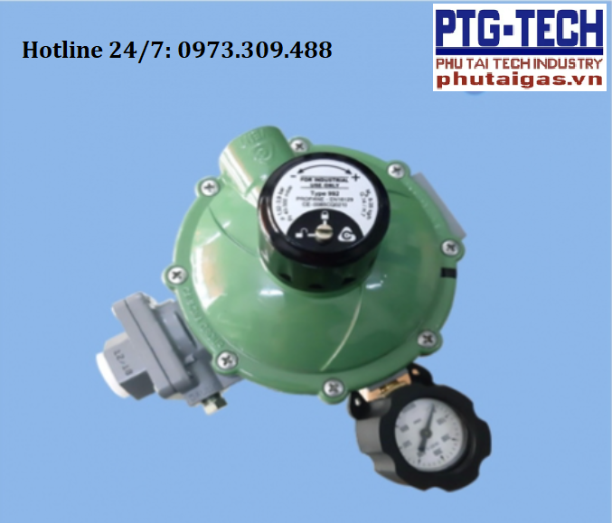 Van giảm áp cấp 2 LPG model 992, P1max 3,9bar, P2max 300mbar, connect 1/2